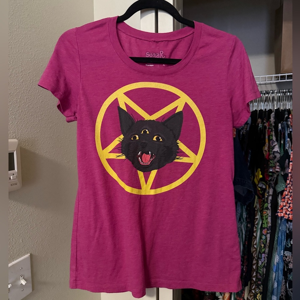 Pink Graphic Cat T-Shirt